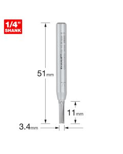 C001FX1/4TC - Trend CraftPro 1/4in shank Two Flute Straight Router Cutter Bit 3.4mm dia x 11mm cut depth