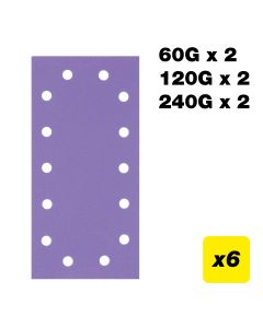 AB/HLF/M6 - 115 x 230mm 60G/120G/240G Half Sheet Sanding Pad, 6 Pack
