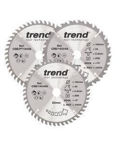 CSB/160/3PK/A - Trend Wood Circular Saw Blade 160mm x 20mm x 24/48T, 3 Pack