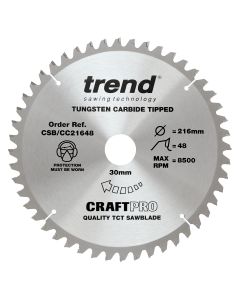 CSB/CC21648 - Trend Craft Pro 216mm diameter 30mm bore 48 tooth medium/fine cut saw blade for mitre saws