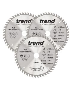 CSB/PT165/3PK - Trend Laminate / HPL Circular Saw Blade 165mm x 20mm x 48T, 3 Pack