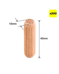 DWL/10X40/200 - 10 x 40mm Wooden Dowels, 200 pack