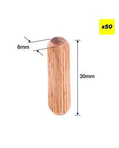DWL/6X30/50 - 6 x 30mm Wooden Dowels, 50 pack