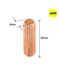 DWL/8X30/200 - 8 x 30mm Wooden Dowels, 200 pack