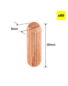 DWL/8X30/50 - 8 x 30mm Wooden Dowels, 50 pack