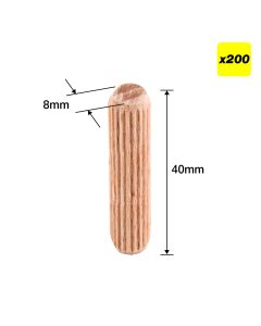DWL/8X40/200 - 8 x 40mm Wooden Dowels, 200 pack