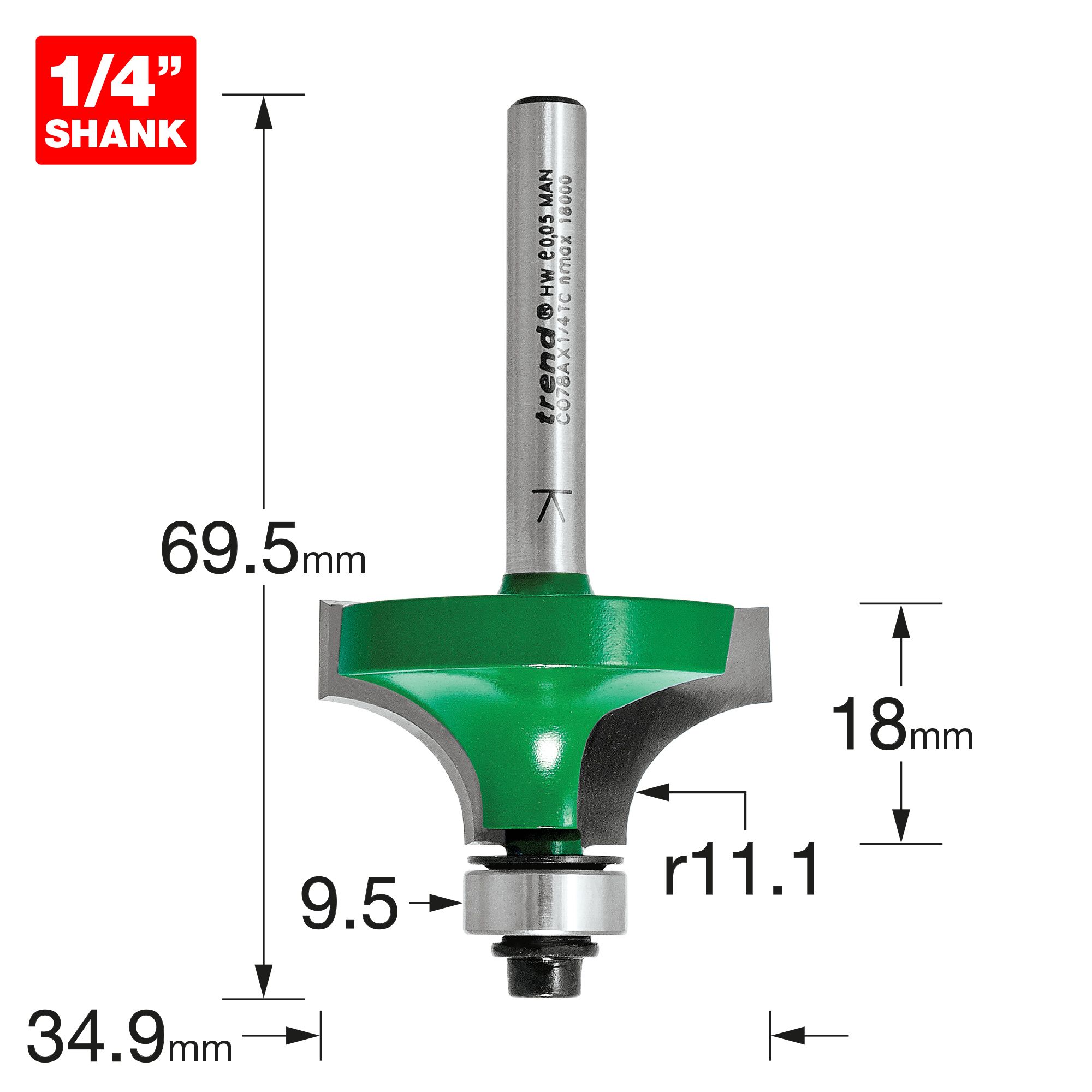 C078AX1 4TC Rounding ove 11.1mm radius x 18mm cut