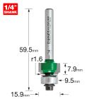 C074AX1/4TC - Rounding over 1.6mm radius x 7.9mm cut