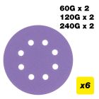 AB/125/M6 - 125mm 60G/120G/240G Random Orbital Sanding Disc, 6 Pack
