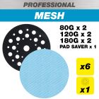 AB/125/M7/P - 125mm 80G/120G/180G Pro Mesh Sanding Discs with Pad Saver, 7 Pack