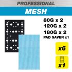 AB/133/M7/P - 80 x 133mm 80G/120G/180G Pro Mesh Sanding Pads with Pad Saver, 7 Pack
