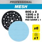 AB/150/M7/P - 150mm 80G/120G/180G Pro Mesh Sanding Discs with Pad Saver, 7 Pack