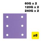 AB/QTR1/M6 - 115 x 107mm 6-Hole 60G/120G/240G Quarter Sheet Sanding Pad, 6 Pack