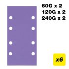 AB/THD/M6 - 93 x 185mm 60G/120G/240G Third Sheet Sanding Pad, 6 Pack