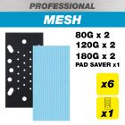 AB/THD/M7/P - 93 x 185mm 80G/120G/180G Pro Mesh Third Sheet Sanding Pads with Pad Saver, 7 Pack